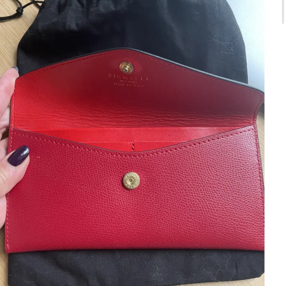 Red Envelope-Style Leather Wallet with Gold Button - Picture 3 of 6